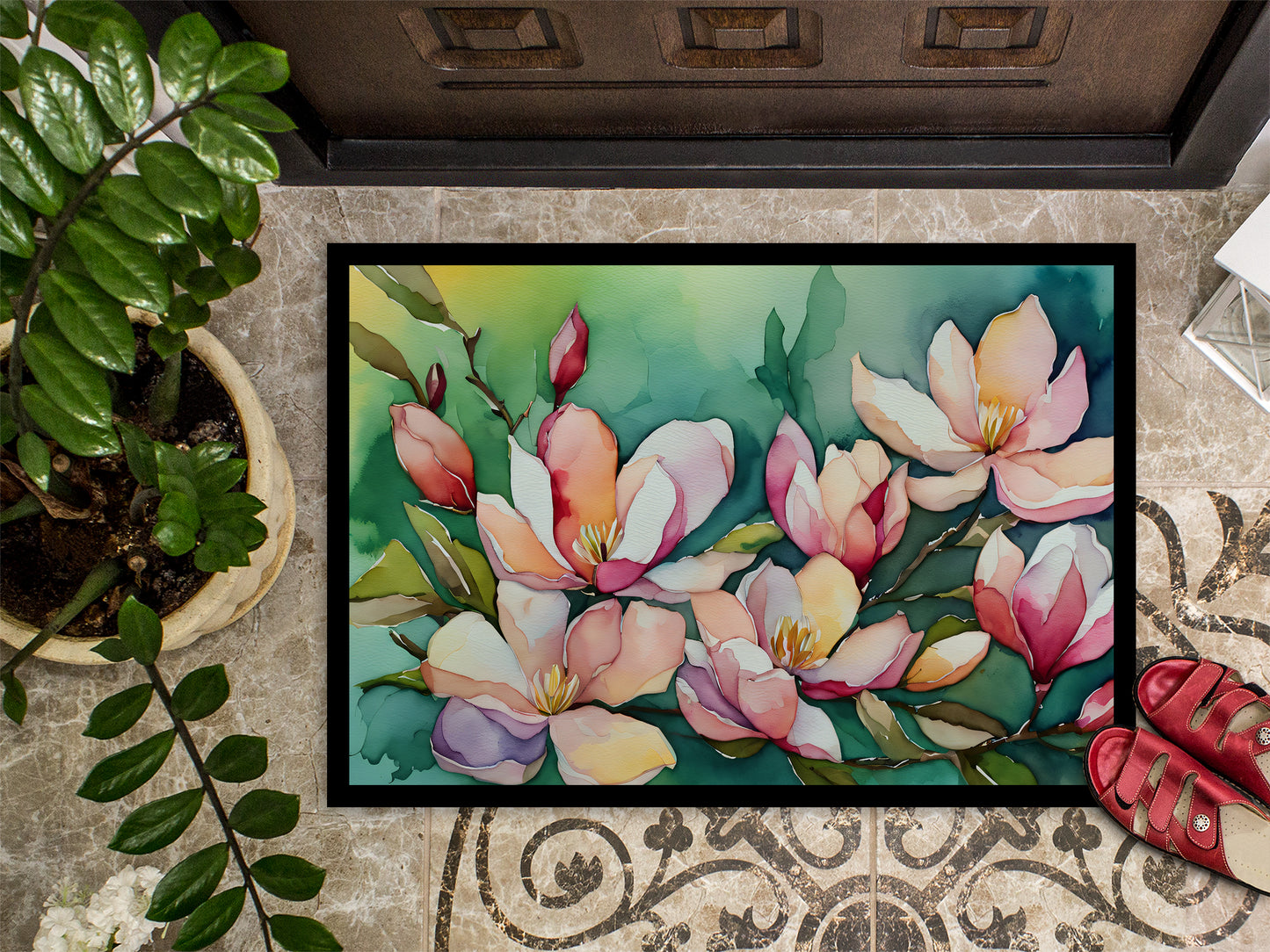 Louisiana Magnolias in Watercolor Doormat