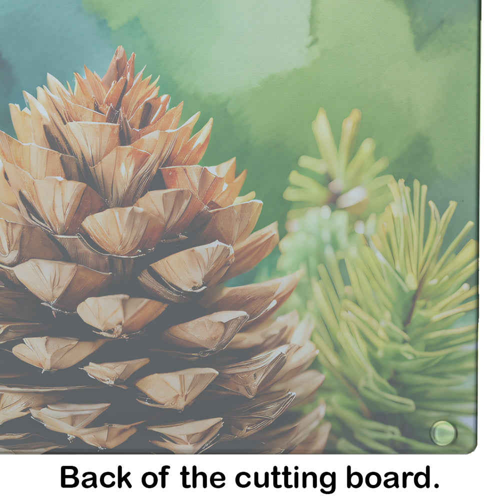 Maine White Pine Cone and Tassels in Watercolor Glass Cutting Board