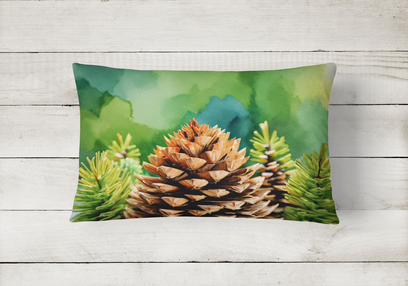 Maine White Pine Cone and Tassels in Watercolor Throw Pillow