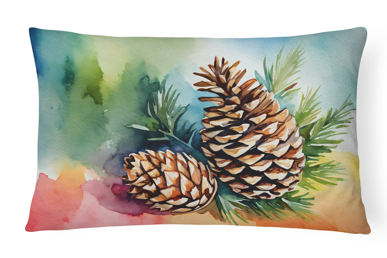 Buy this Maine White Pine Cone and Tassels in Watercolor Throw Pillow