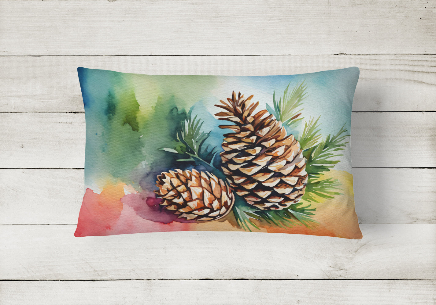 Maine White Pine Cone and Tassels in Watercolor Throw Pillow