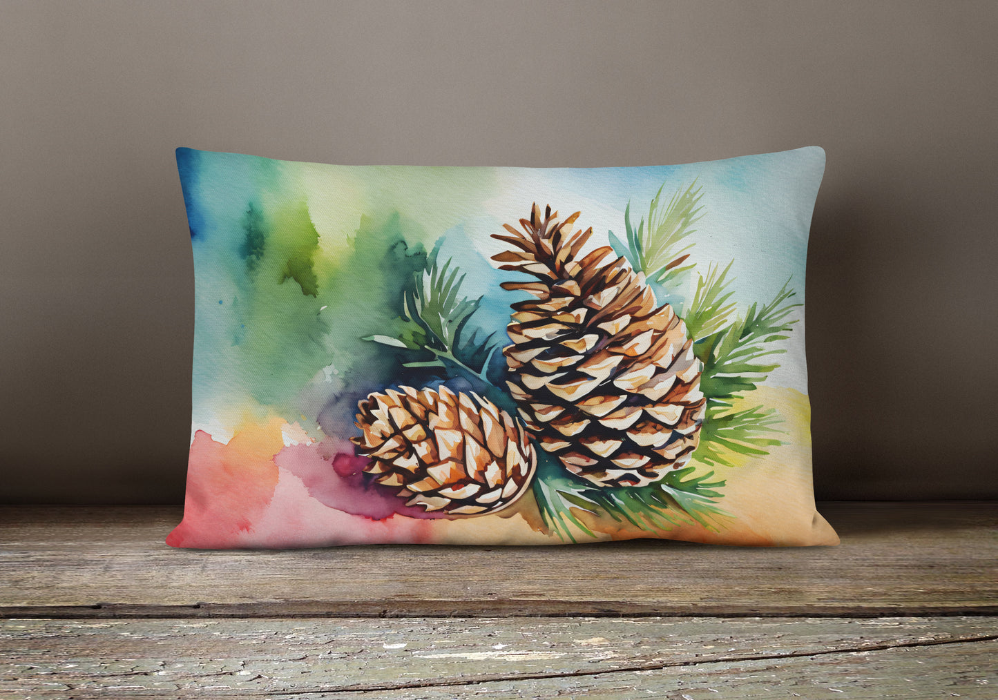 Maine White Pine Cone and Tassels in Watercolor Throw Pillow