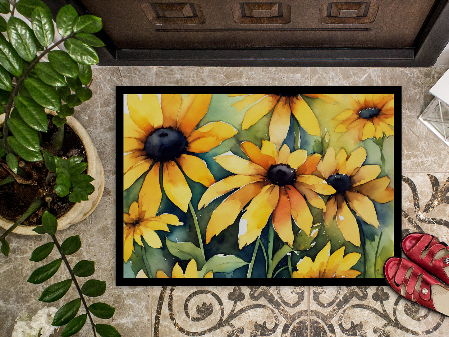 Maryland Black-Eyed Susans in Watercolor Doormat