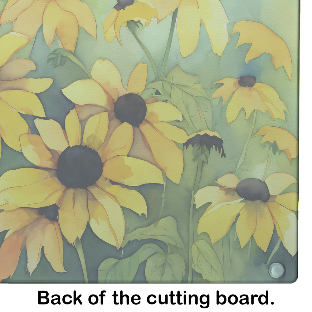 Maryland Black-Eyed Susans in Watercolor Glass Cutting Board