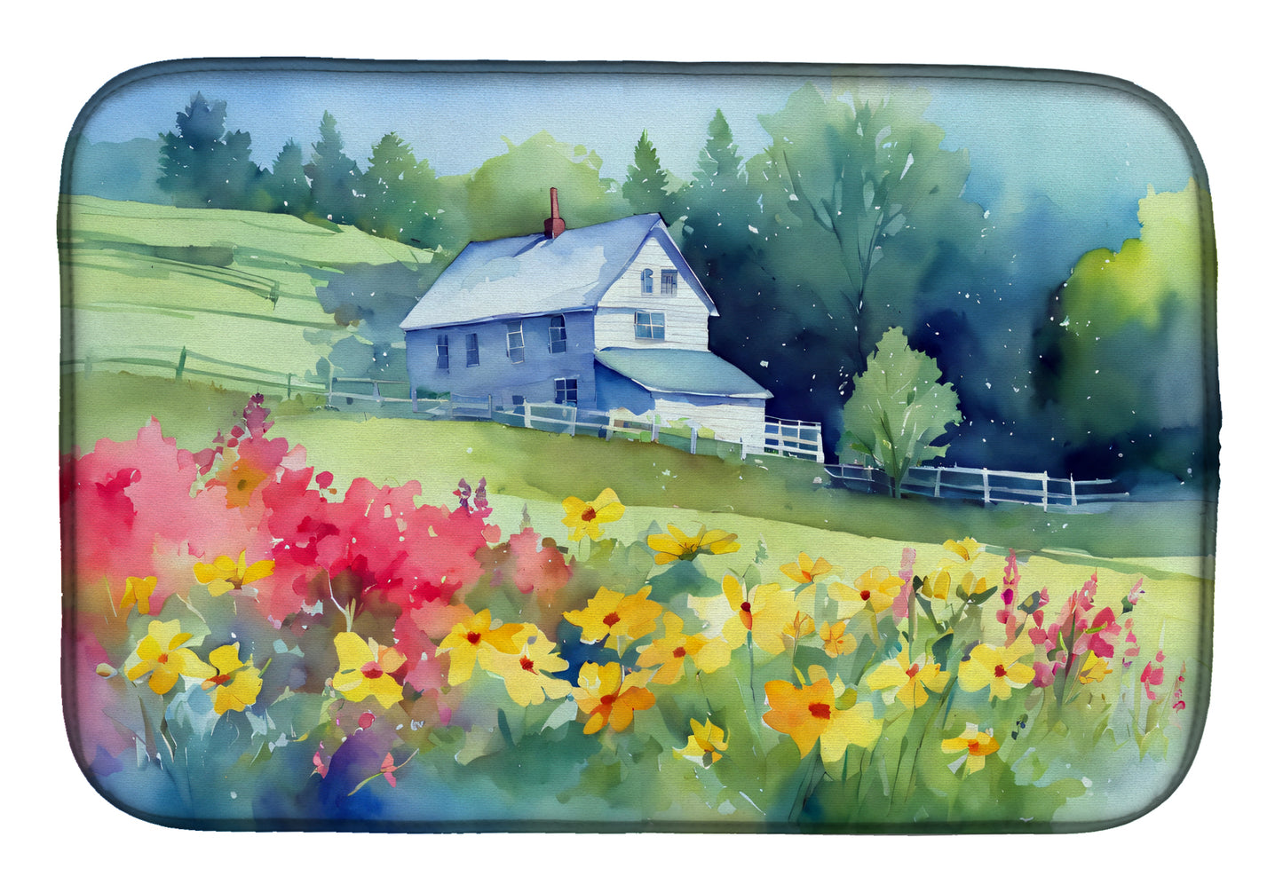 Buy this Massachusetts Mayflowers in Watercolor Dish Drying Mat