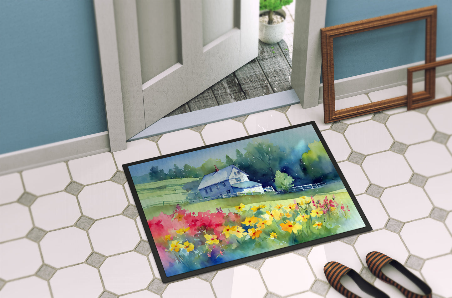 Massachusetts Mayflowers in Watercolor Doormat