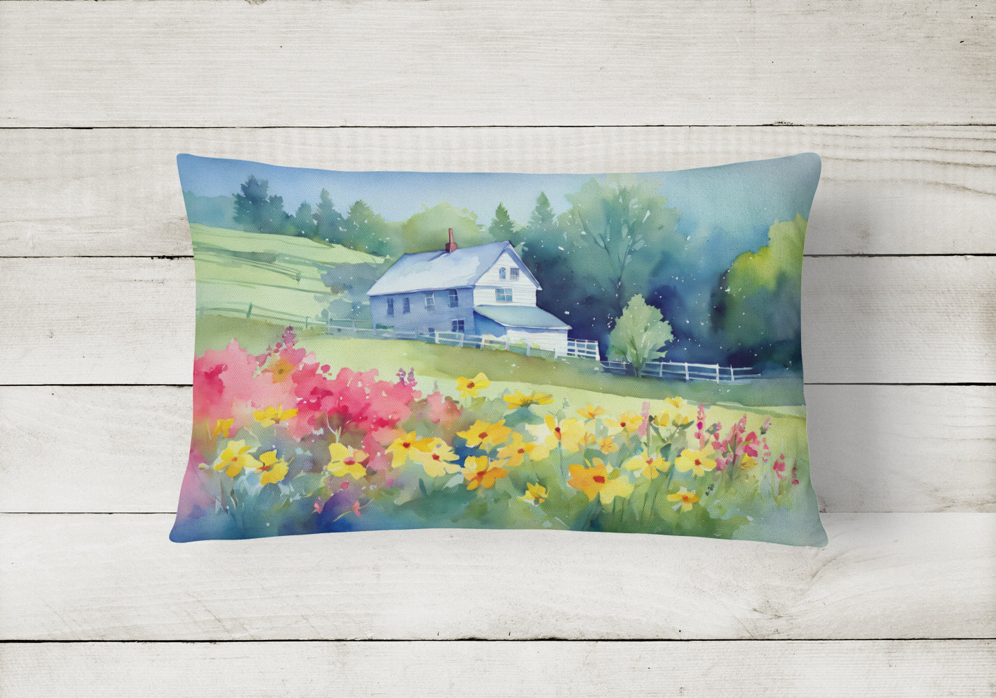 Massachusetts Mayflowers in Watercolor Throw Pillow