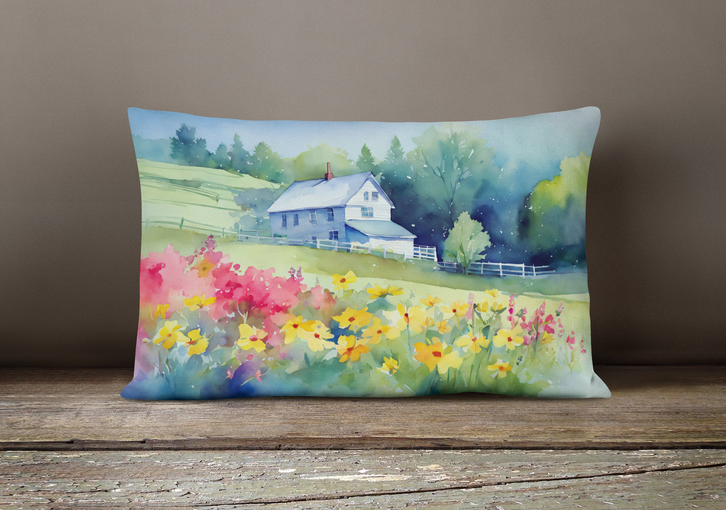 Massachusetts Mayflowers in Watercolor Throw Pillow