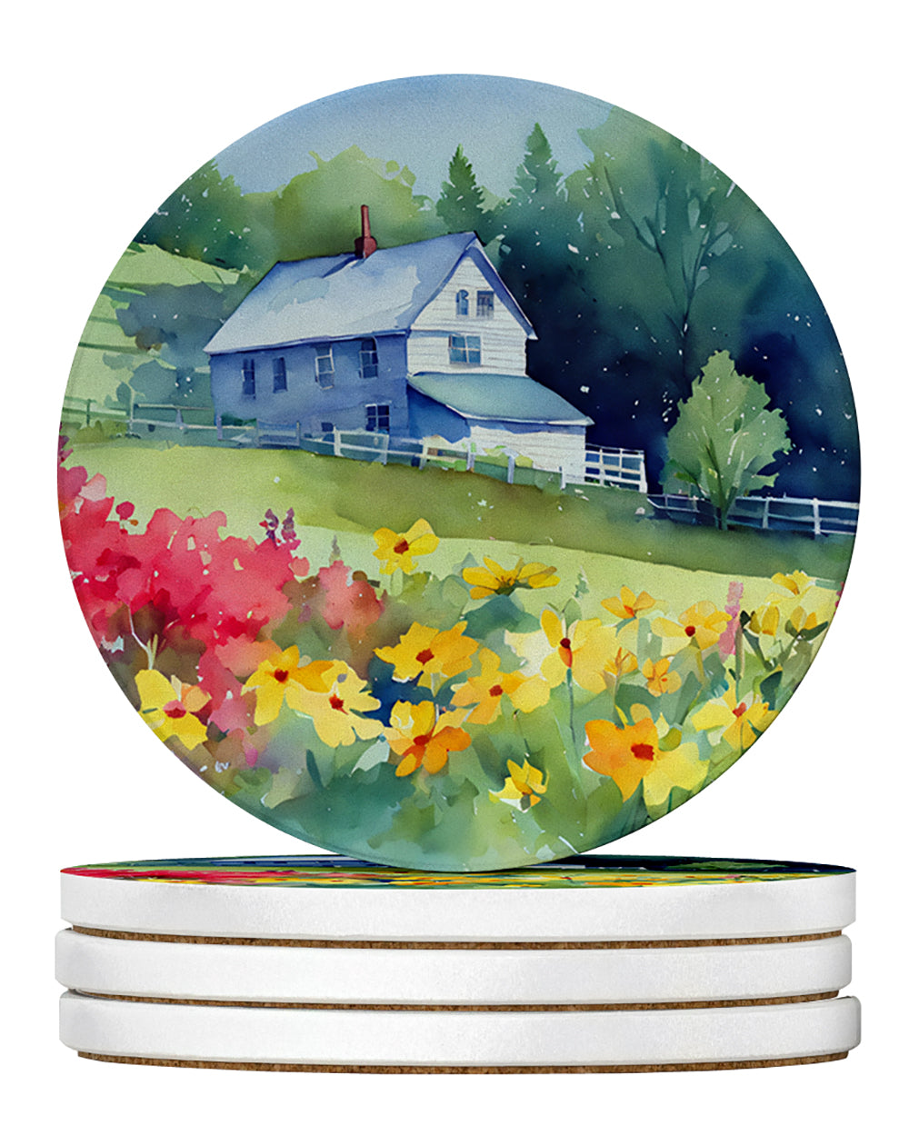 Buy this Massachusetts Mayflowers in Watercolor Large Sandstone Coasters Pack of 4