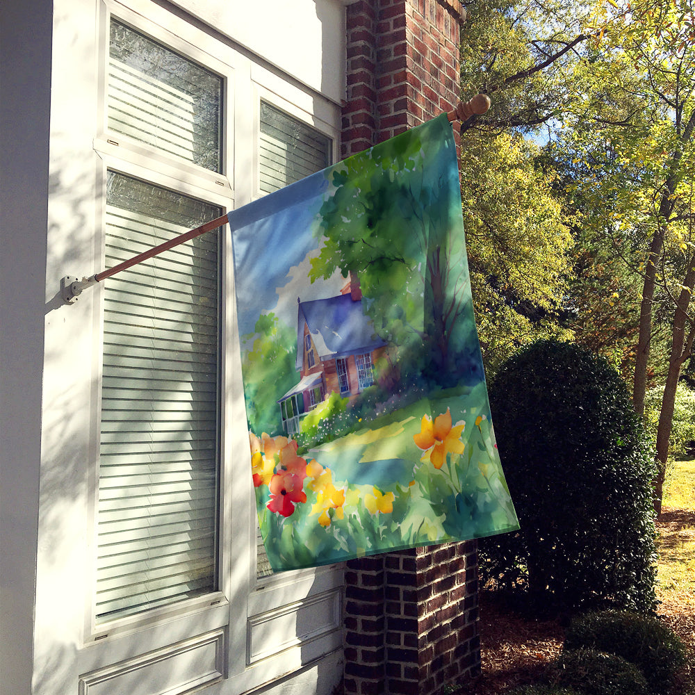 Massachusetts Mayflowers in Watercolor House Flag