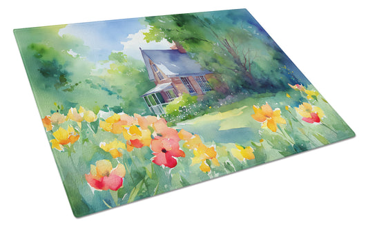 Buy this Massachusetts Mayflowers in Watercolor Glass Cutting Board