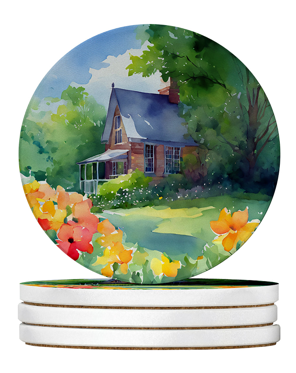 Buy this Massachusetts Mayflowers in Watercolor Large Sandstone Coasters Pack of 4