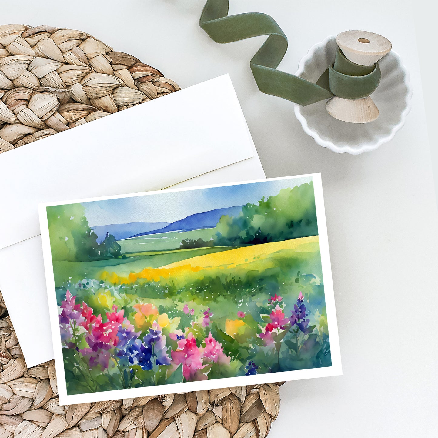 Massachusetts Mayflowers in Watercolor Greeting Cards Pack of 8