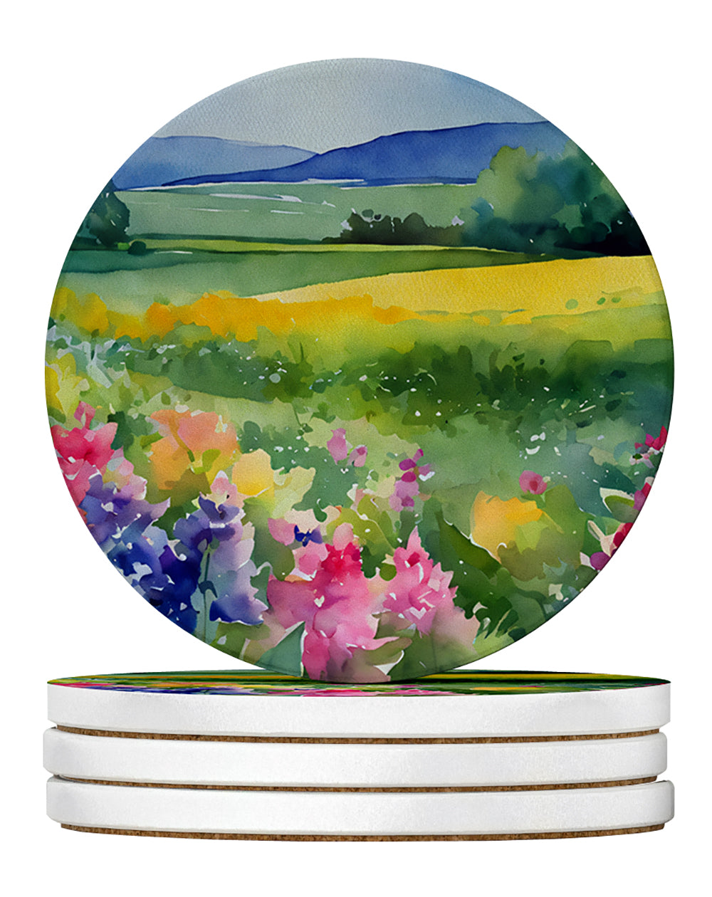 Buy this Massachusetts Mayflowers in Watercolor Large Sandstone Coasters Pack of 4