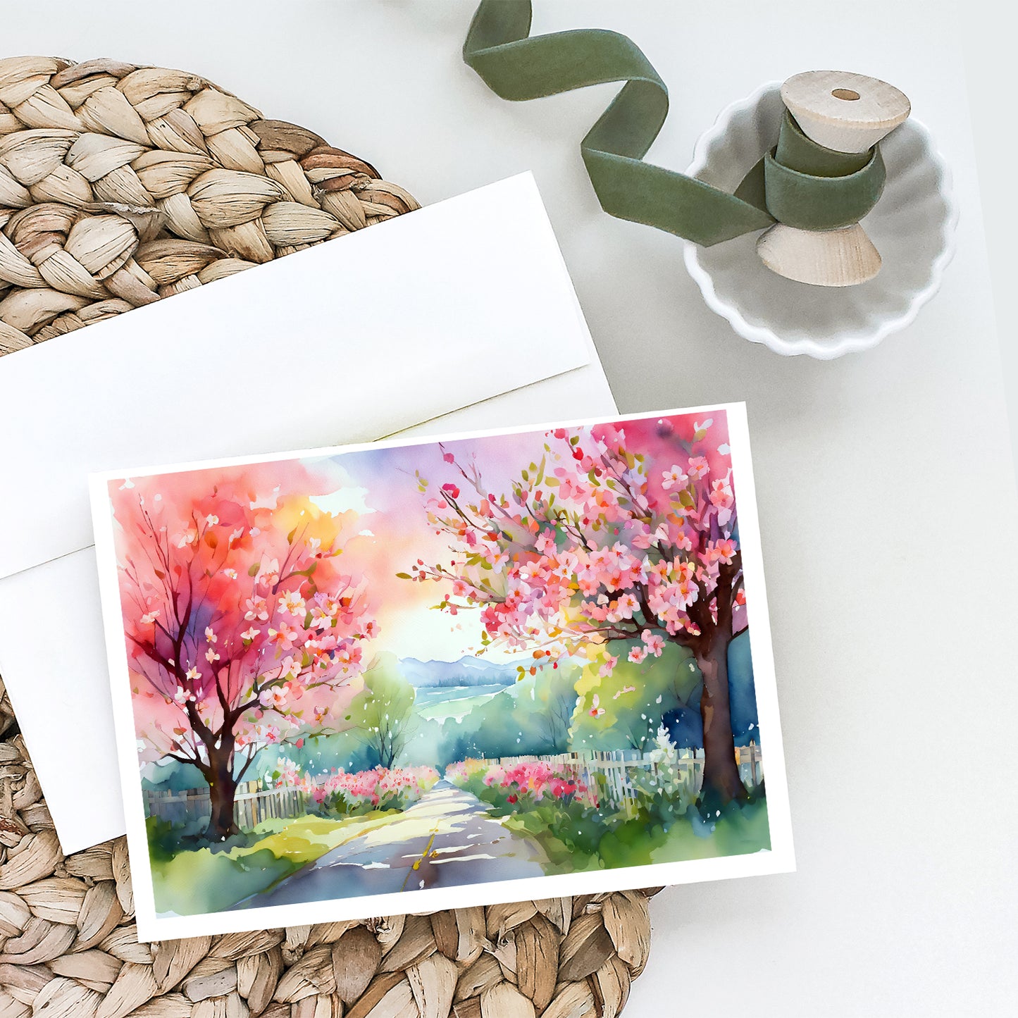 Michigan Apple Blossoms in Watercolor Greeting Cards Pack of 8