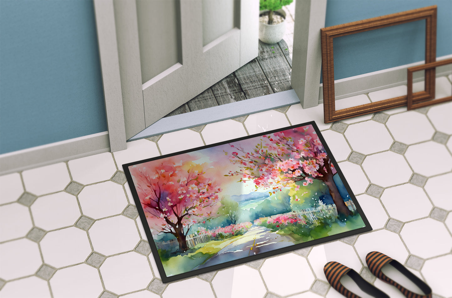 Michigan Apple Blossoms in Watercolor Doormat