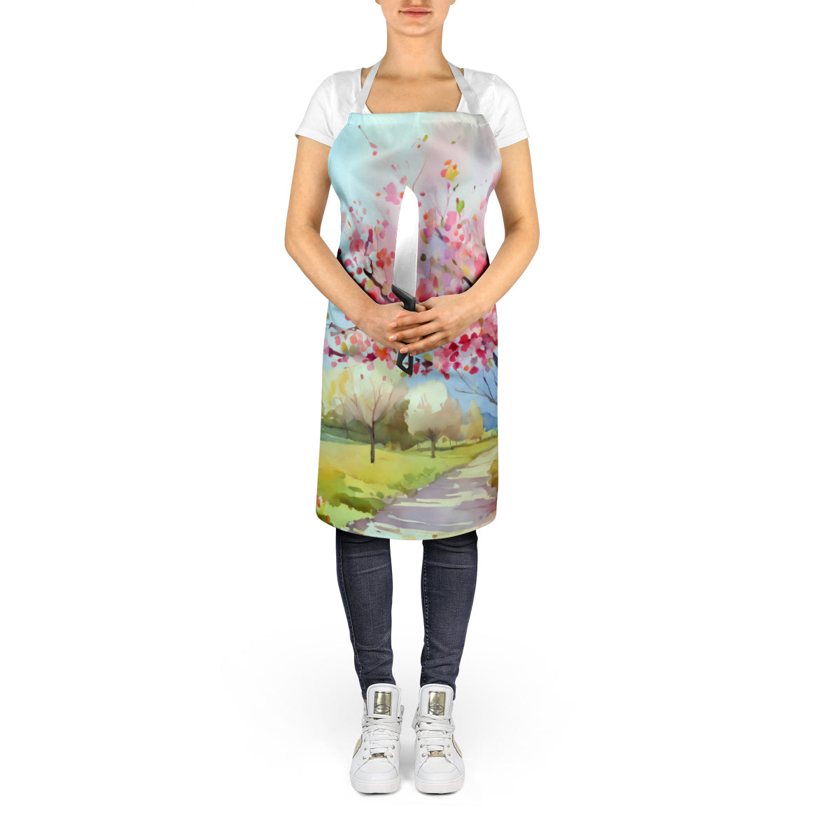 Michigan Apple Blossoms in Watercolor Apron