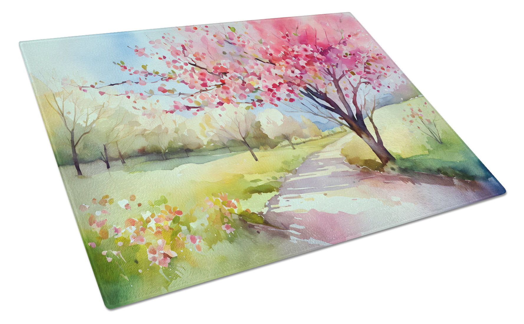 Buy this Michigan Apple Blossoms in Watercolor Glass Cutting Board