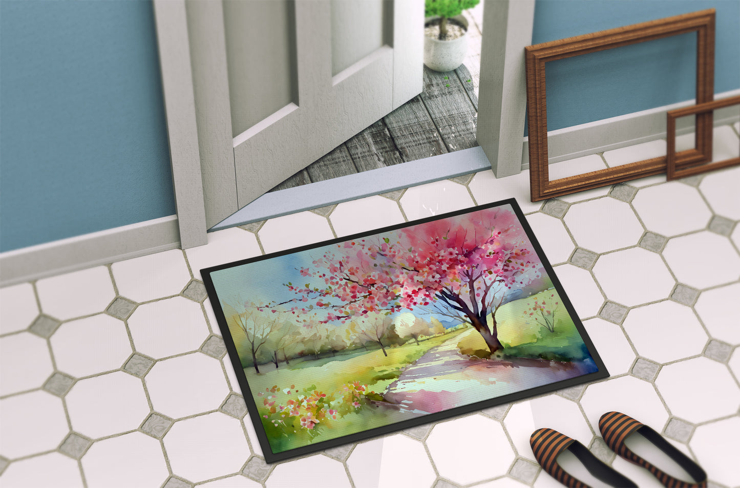 Michigan Apple Blossoms in Watercolor Doormat