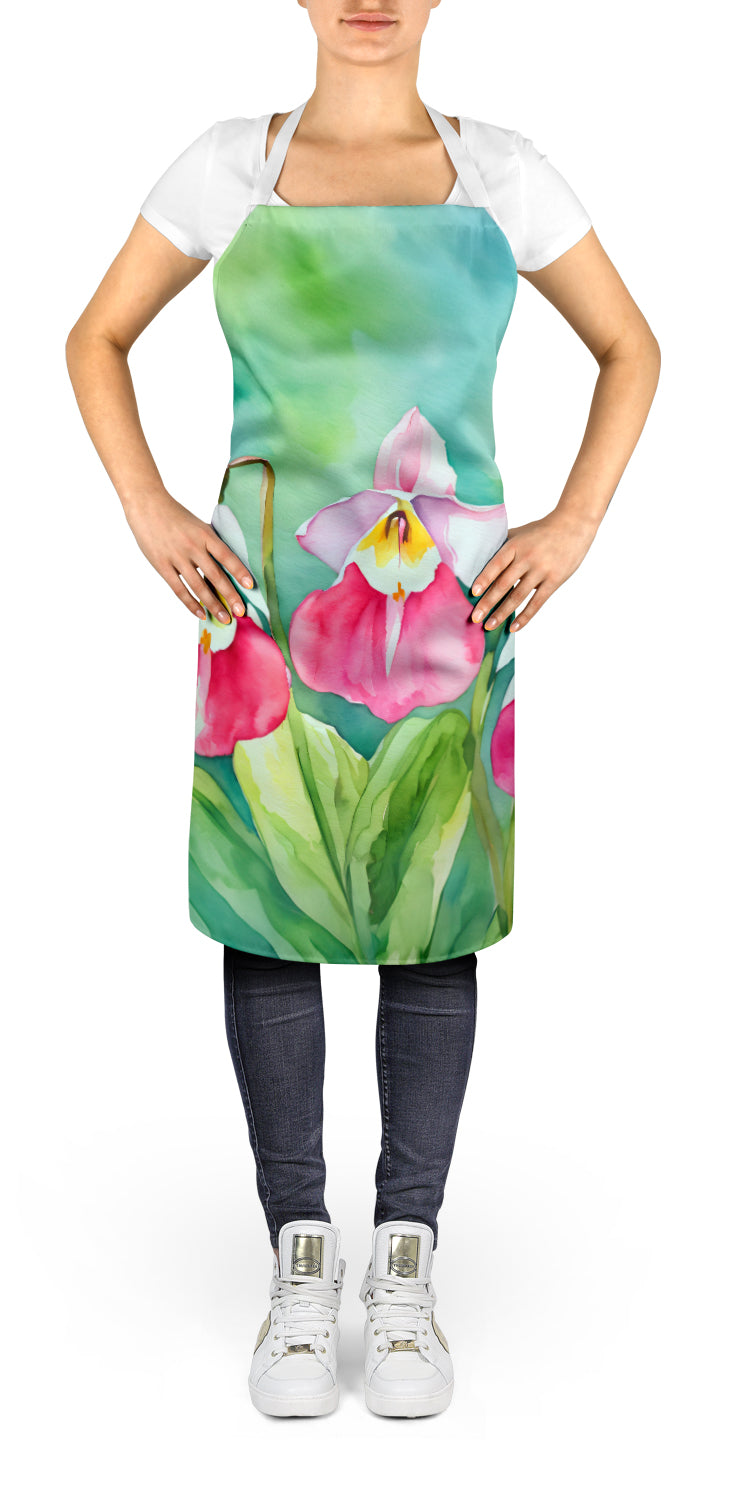 Minnesota Pink and White Lady s Slippers in Watercolor Apron