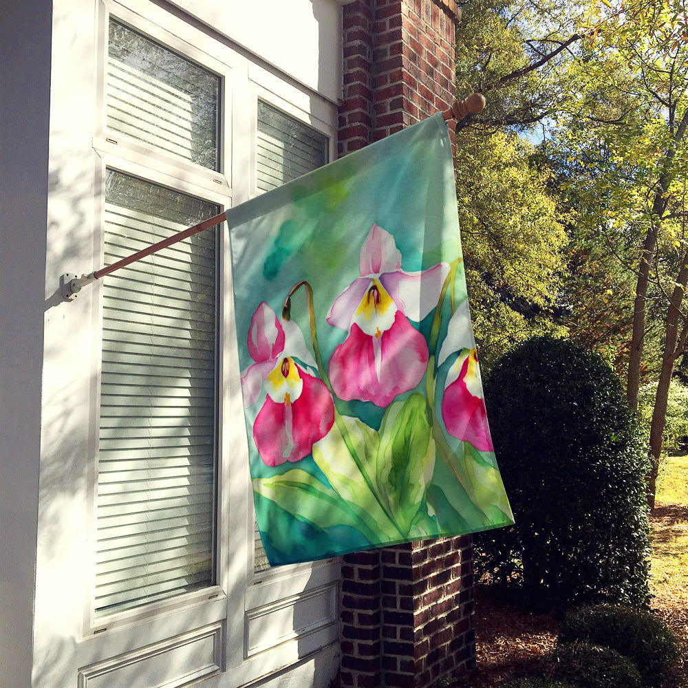 Minnesota Pink and White Lady s Slippers in Watercolor House Flag