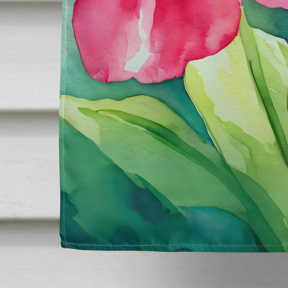 Minnesota Pink and White Lady s Slippers in Watercolor House Flag