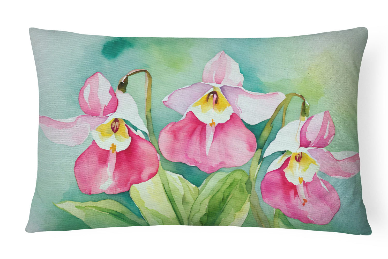 Buy this Minnesota Pink and White Lady s Slippers in Watercolor Throw Pillow