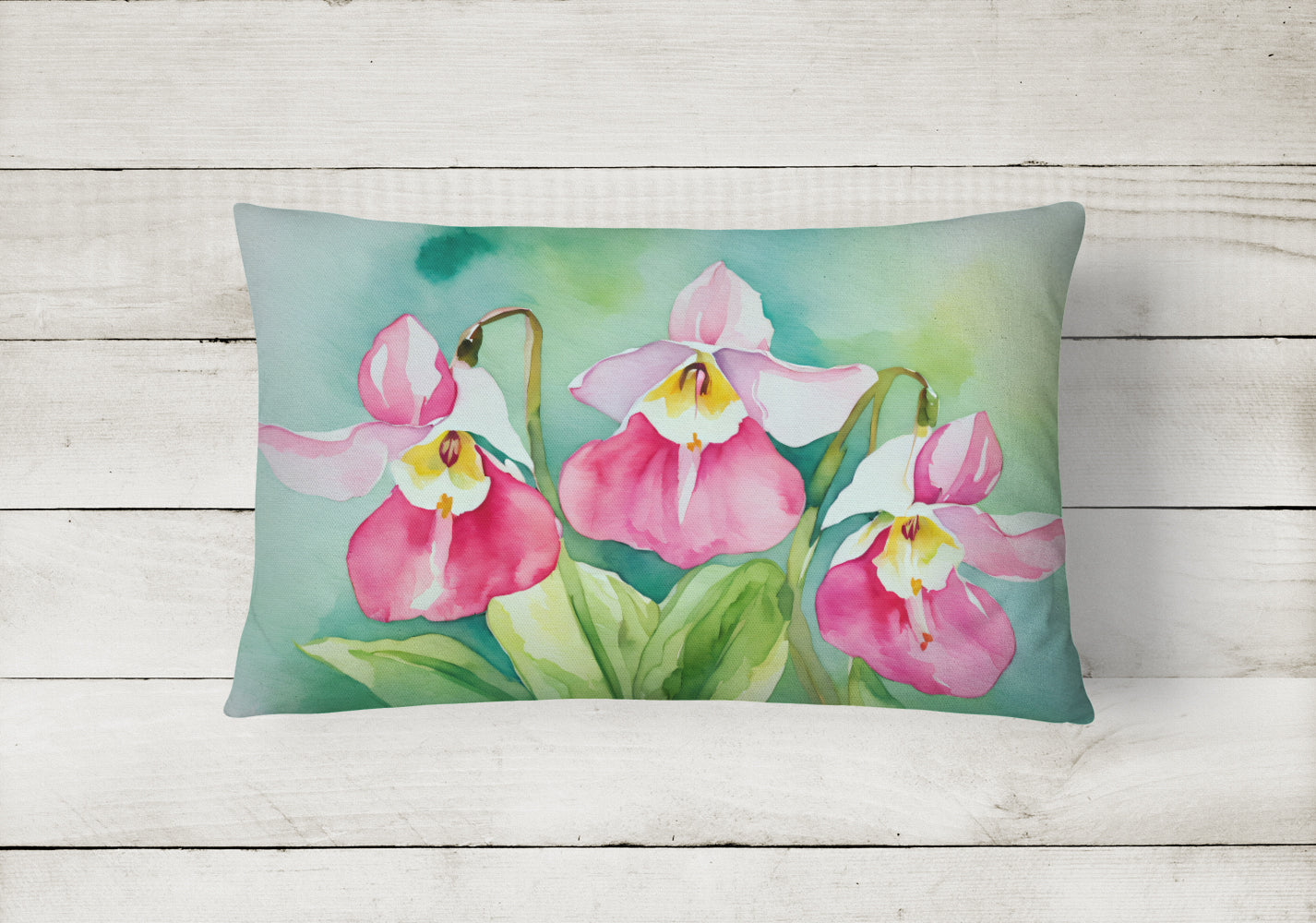 Minnesota Pink and White Lady s Slippers in Watercolor Throw Pillow