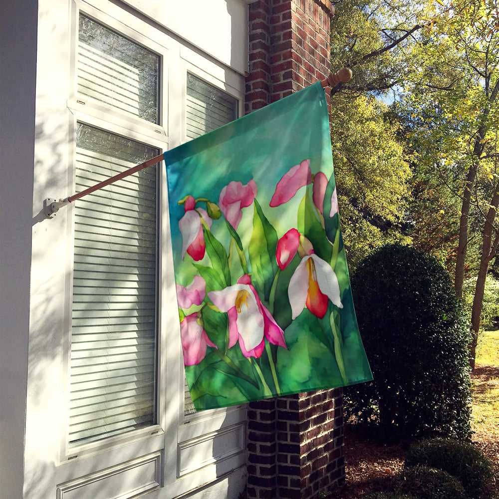Minnesota Pink and White Lady s Slippers in Watercolor House Flag