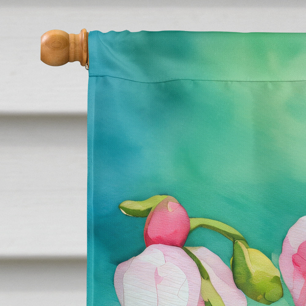 Minnesota Pink and White Lady s Slippers in Watercolor House Flag
