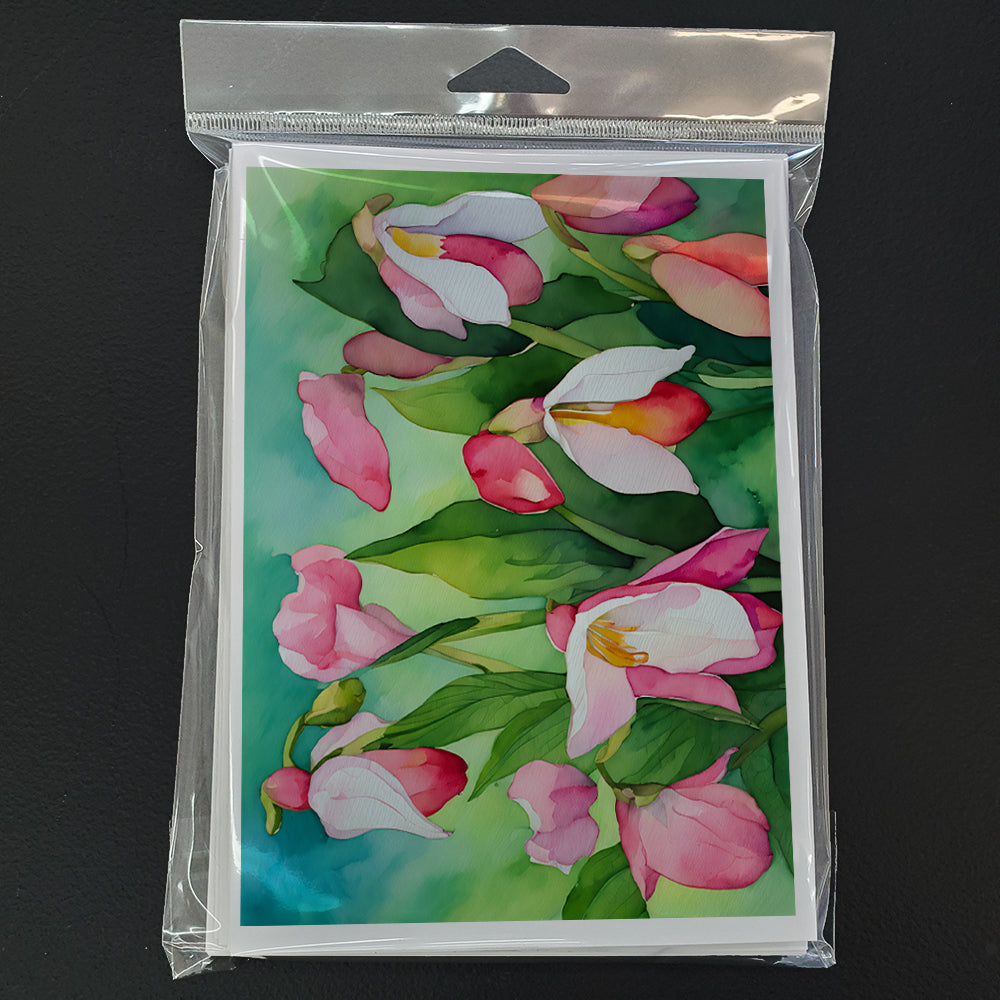 Minnesota Pink and White Lady�s Slippers in Watercolor Greeting Cards Pack of 8