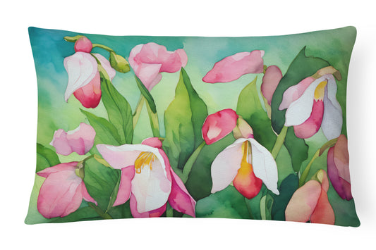 Buy this Minnesota Pink and White Lady s Slippers in Watercolor Throw Pillow