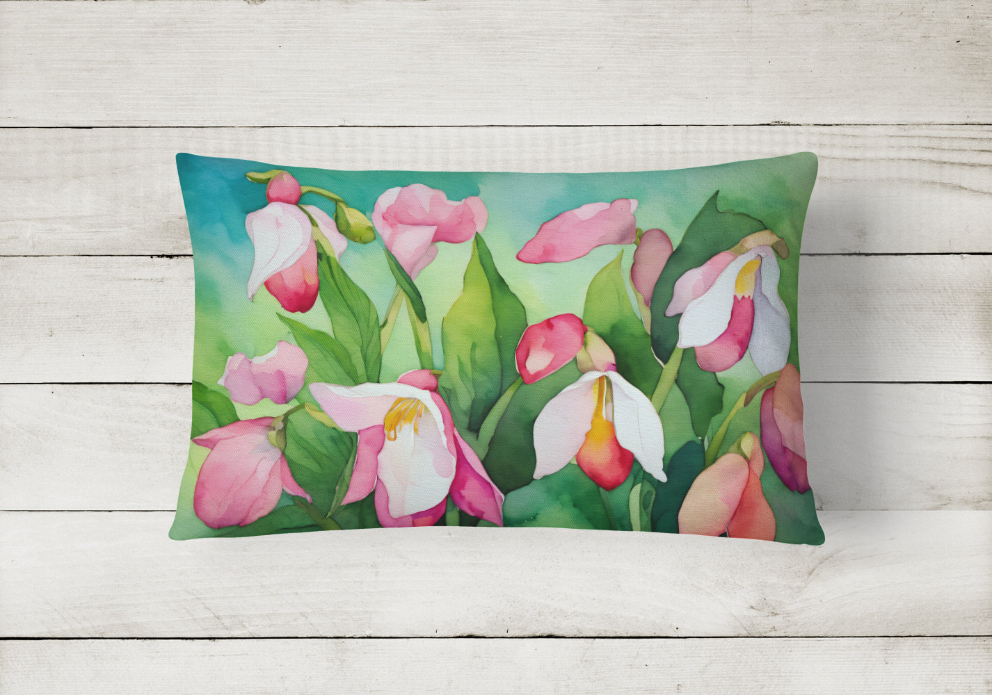 Minnesota Pink and White Lady s Slippers in Watercolor Throw Pillow