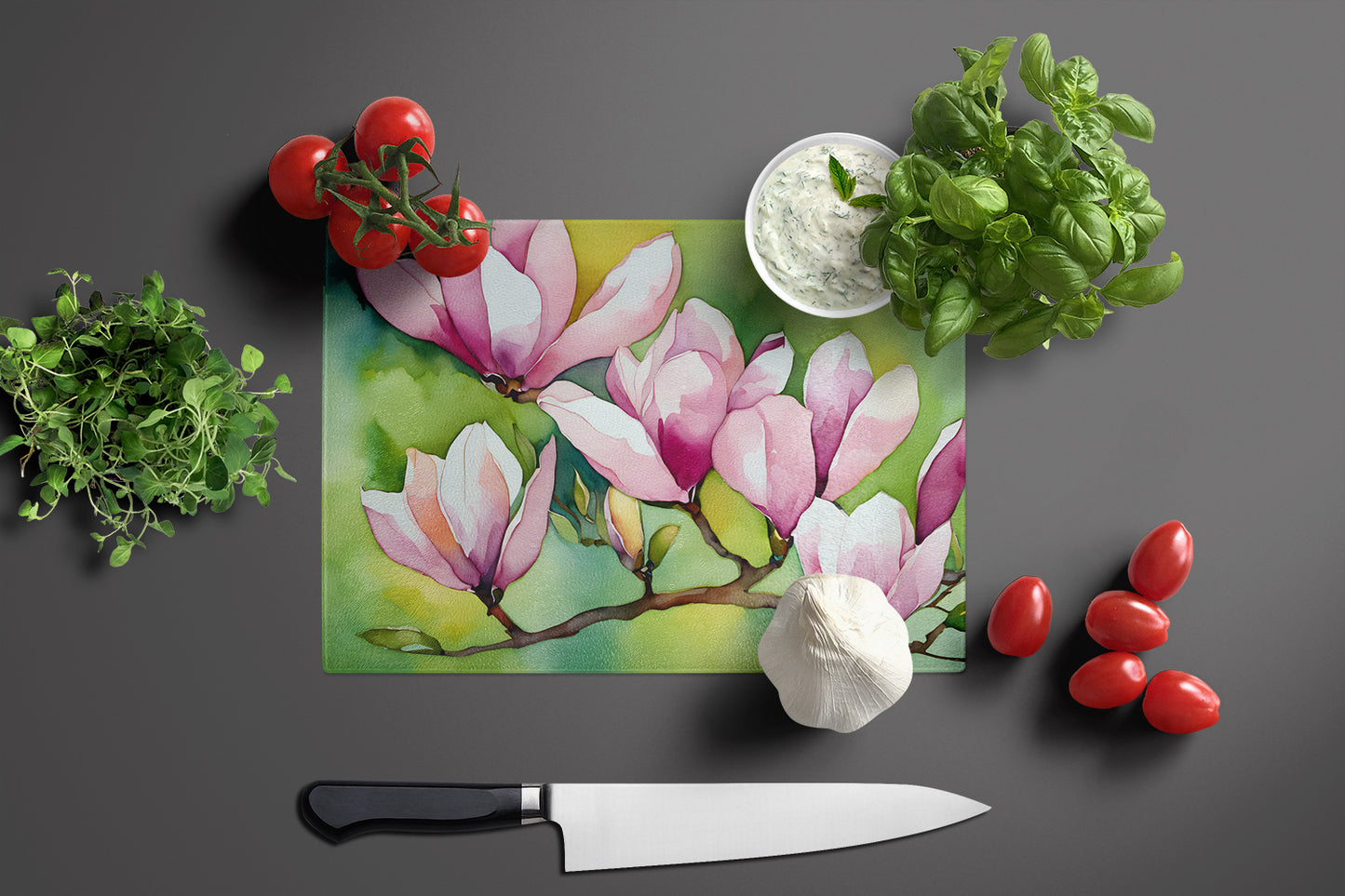 Mississippi Magnolia in Watercolor Glass Cutting Board