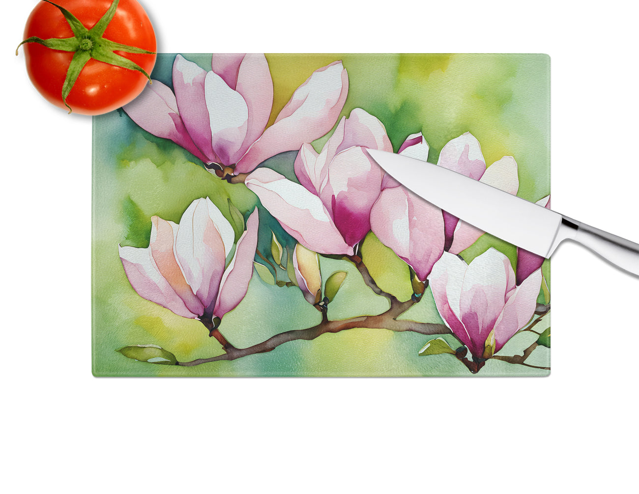 Mississippi Magnolia in Watercolor Glass Cutting Board