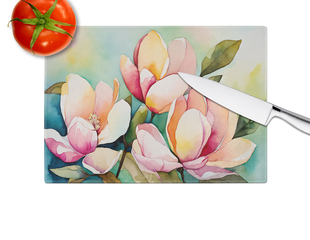 Mississippi Magnolia in Watercolor Glass Cutting Board