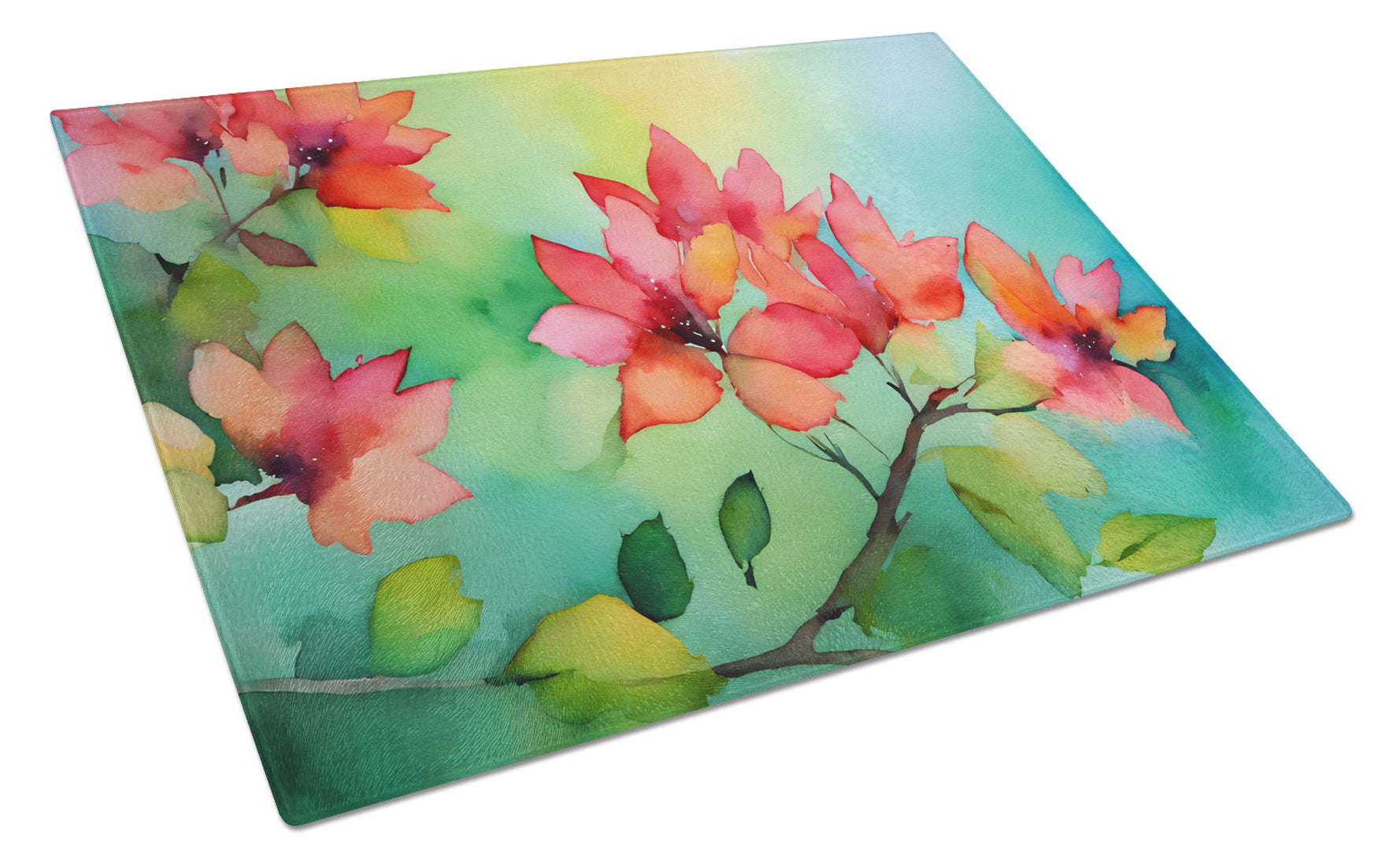 Buy this Missouri Hawthorns in Watercolor Glass Cutting Board