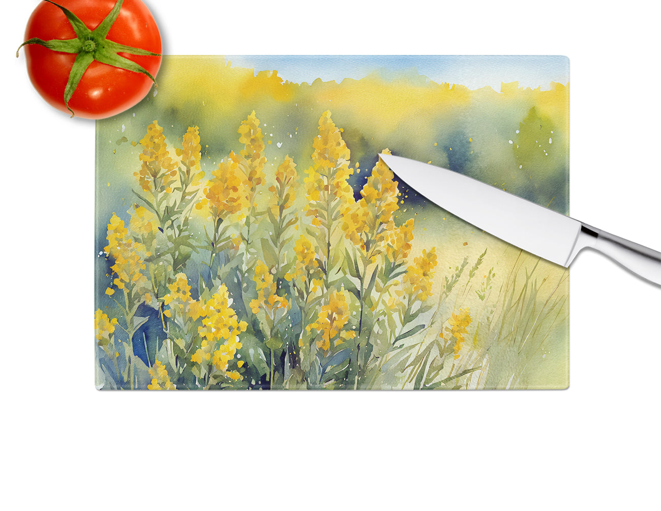 Nebraska Goldenrod in Watercolor Glass Cutting Board