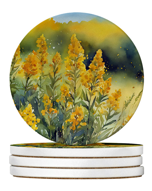 Buy this Nebraska Goldenrod in Watercolor Large Sandstone Coasters Pack of 4