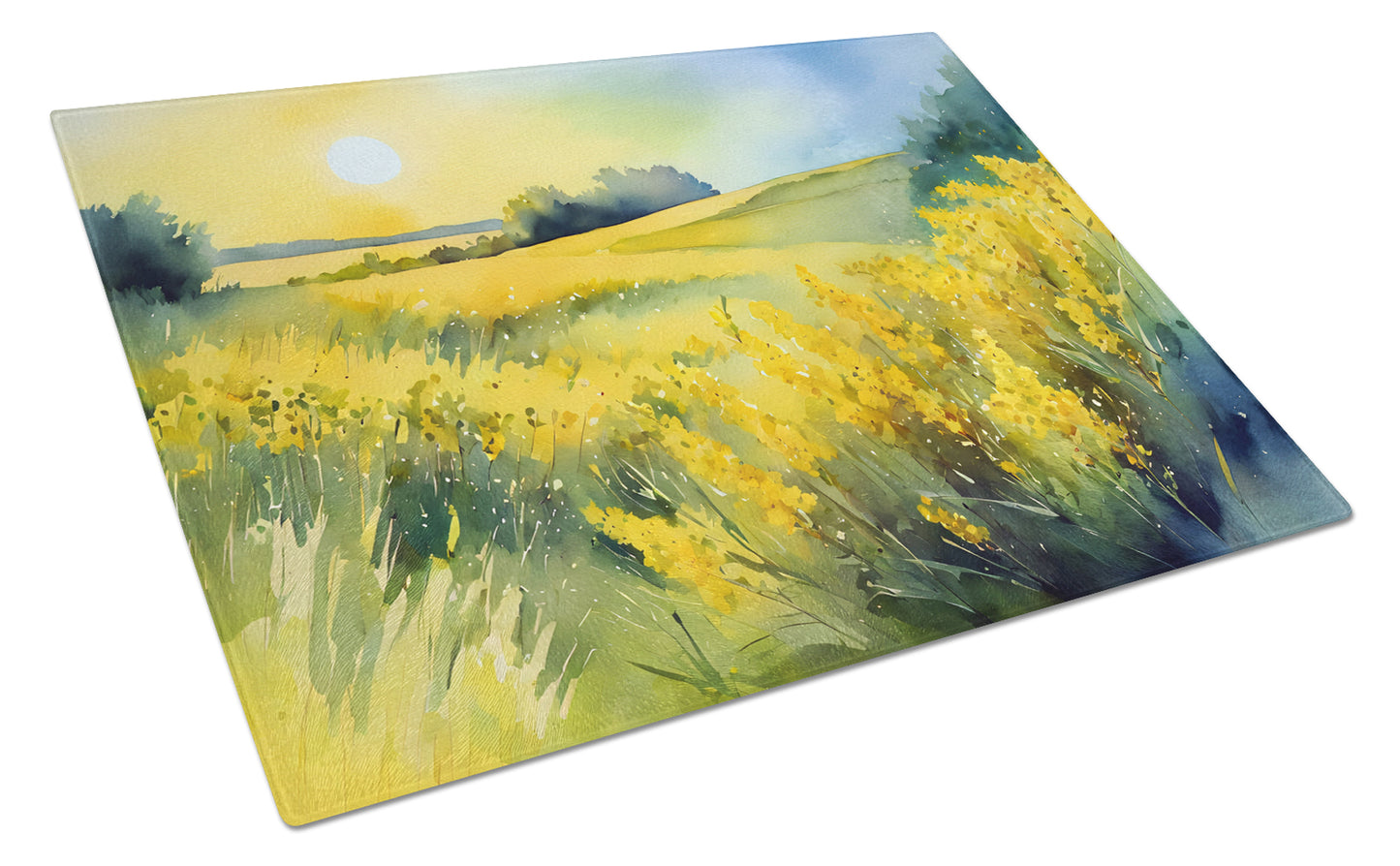 Buy this Nebraska Goldenrod in Watercolor Glass Cutting Board