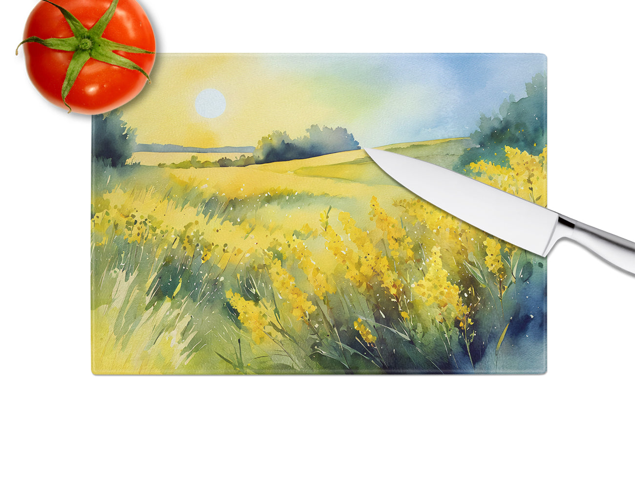 Nebraska Goldenrod in Watercolor Glass Cutting Board