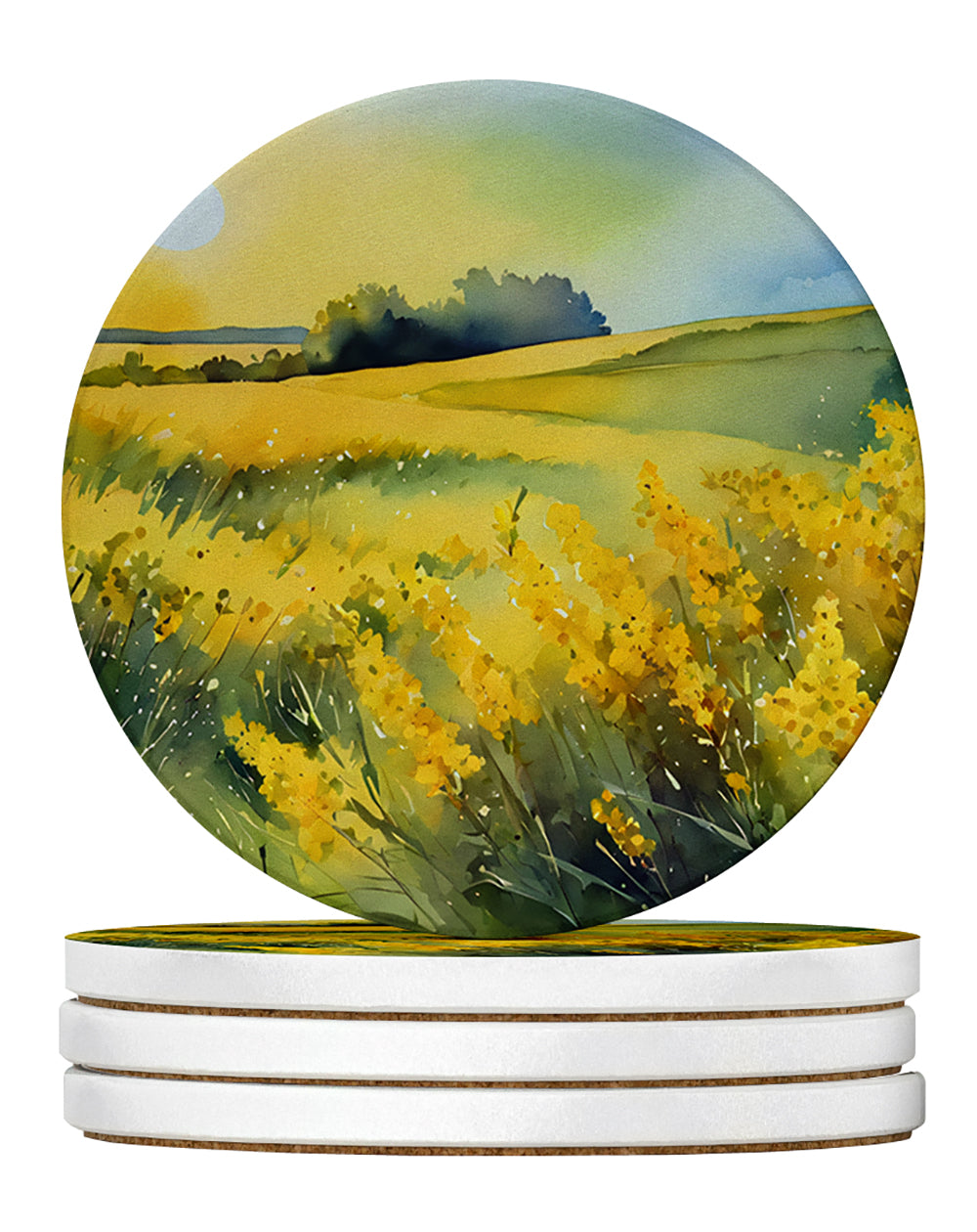 Buy this Nebraska Goldenrod in Watercolor Large Sandstone Coasters Pack of 4