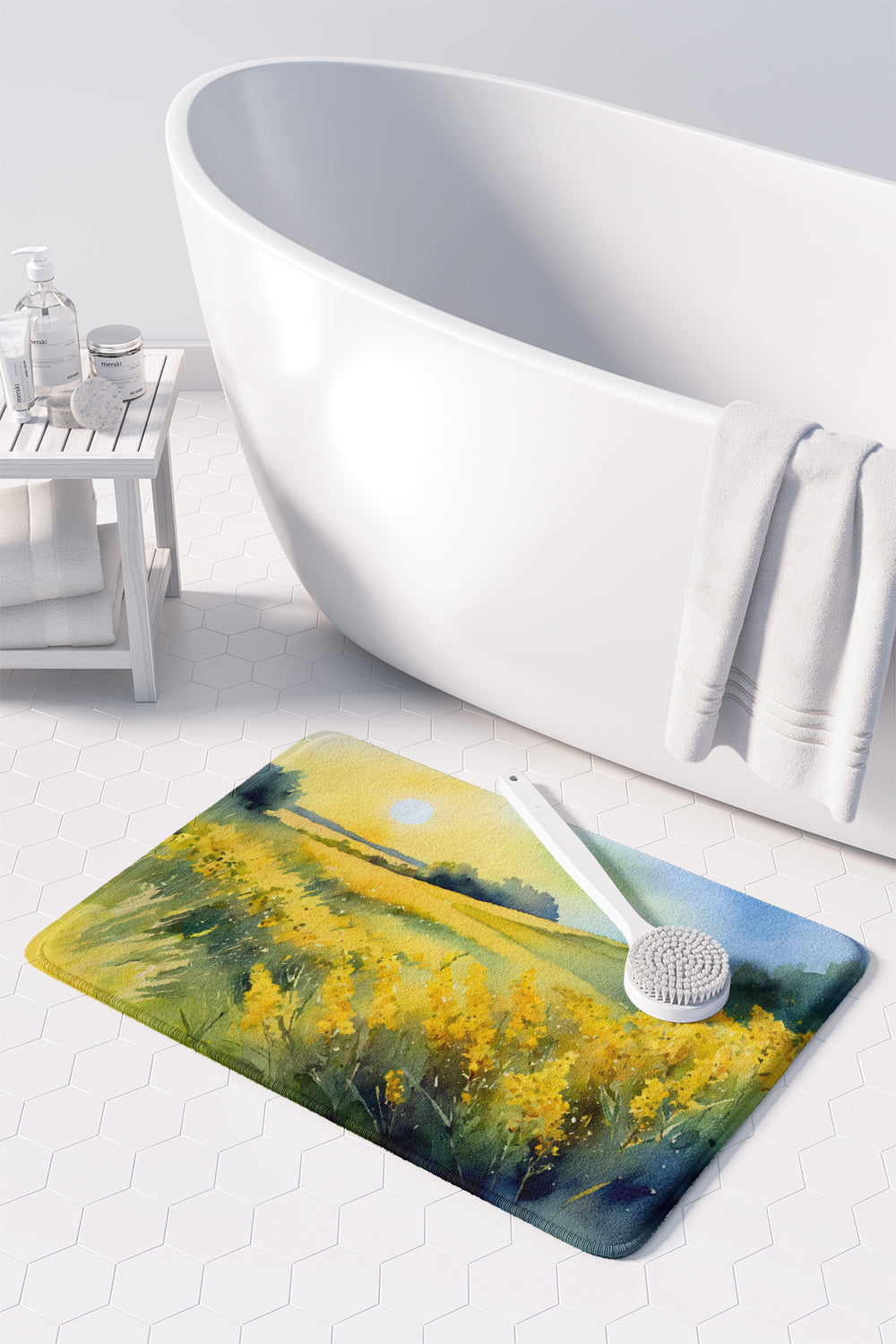 Nebraska Goldenrod in Watercolor Memory Foam Kitchen Mat