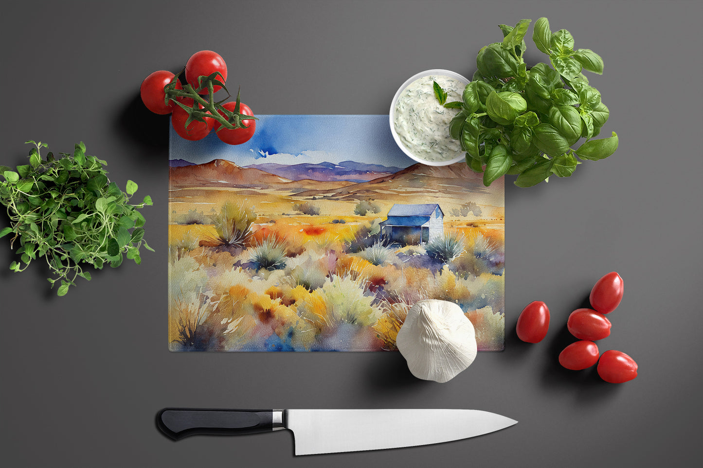 Nevada Sagebrush in Watercolor Glass Cutting Board