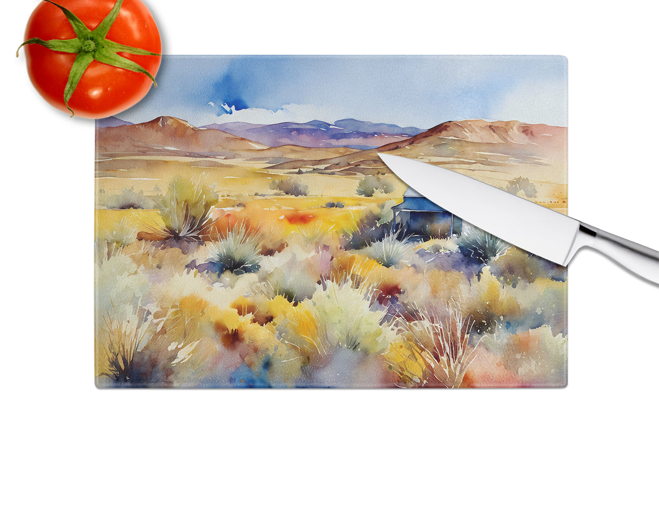 Nevada Sagebrush in Watercolor Glass Cutting Board