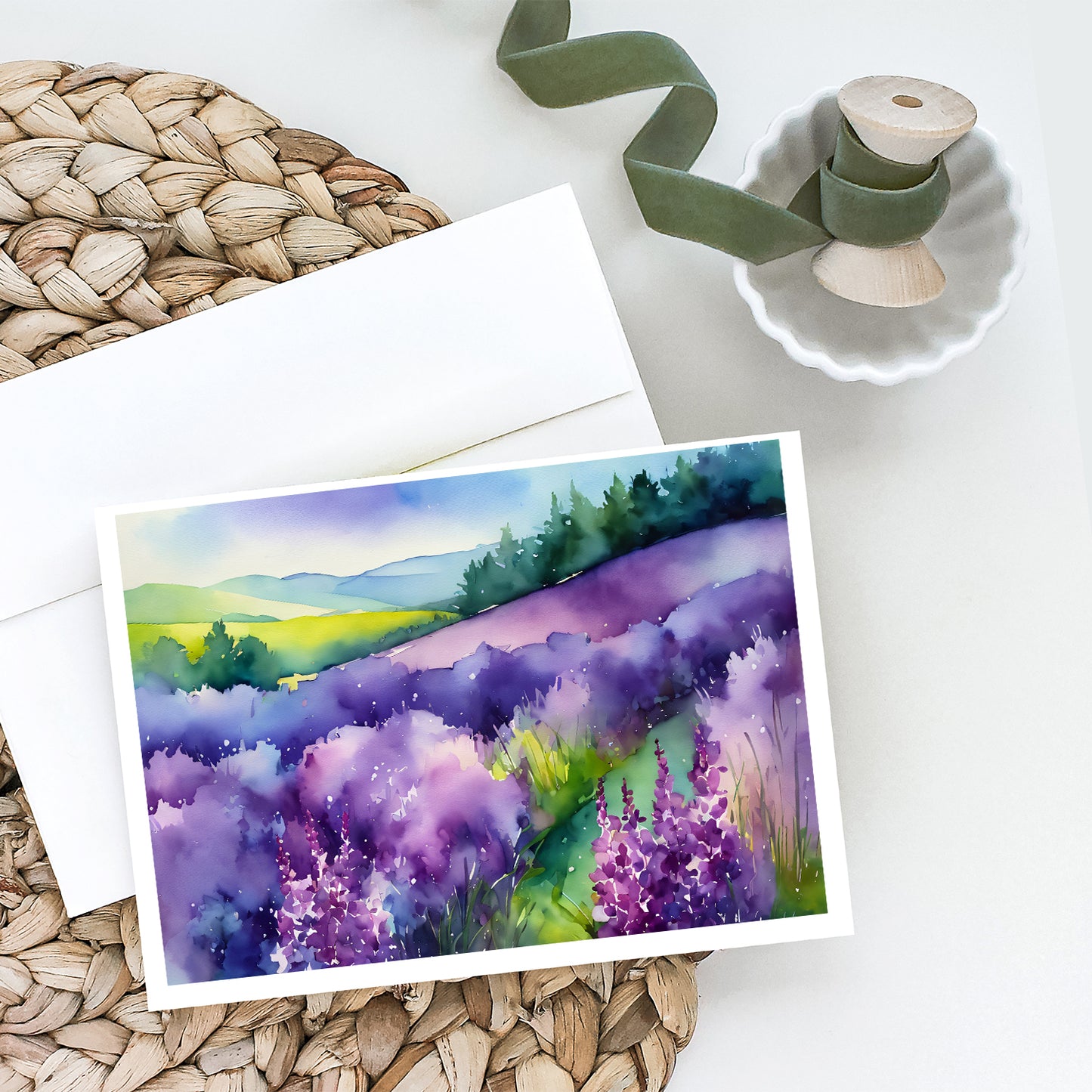 New Hampshire Purple Lilac in Watercolor Greeting Cards Pack of 8
