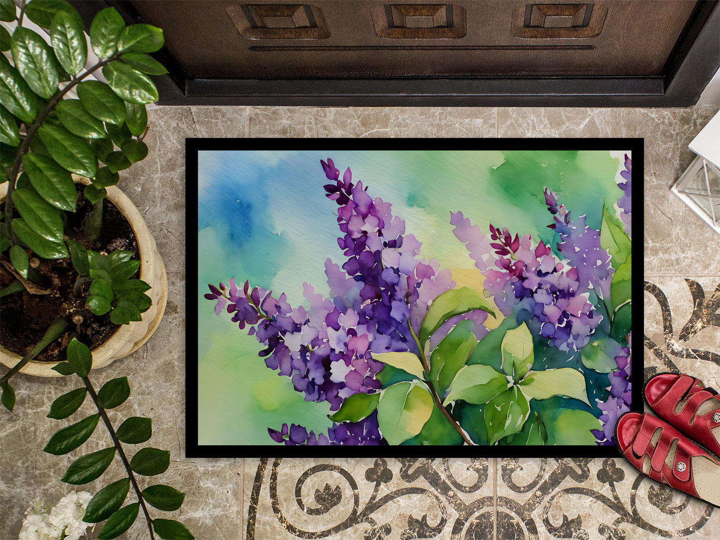 New Hampshire Purple Lilac in Watercolor Doormat