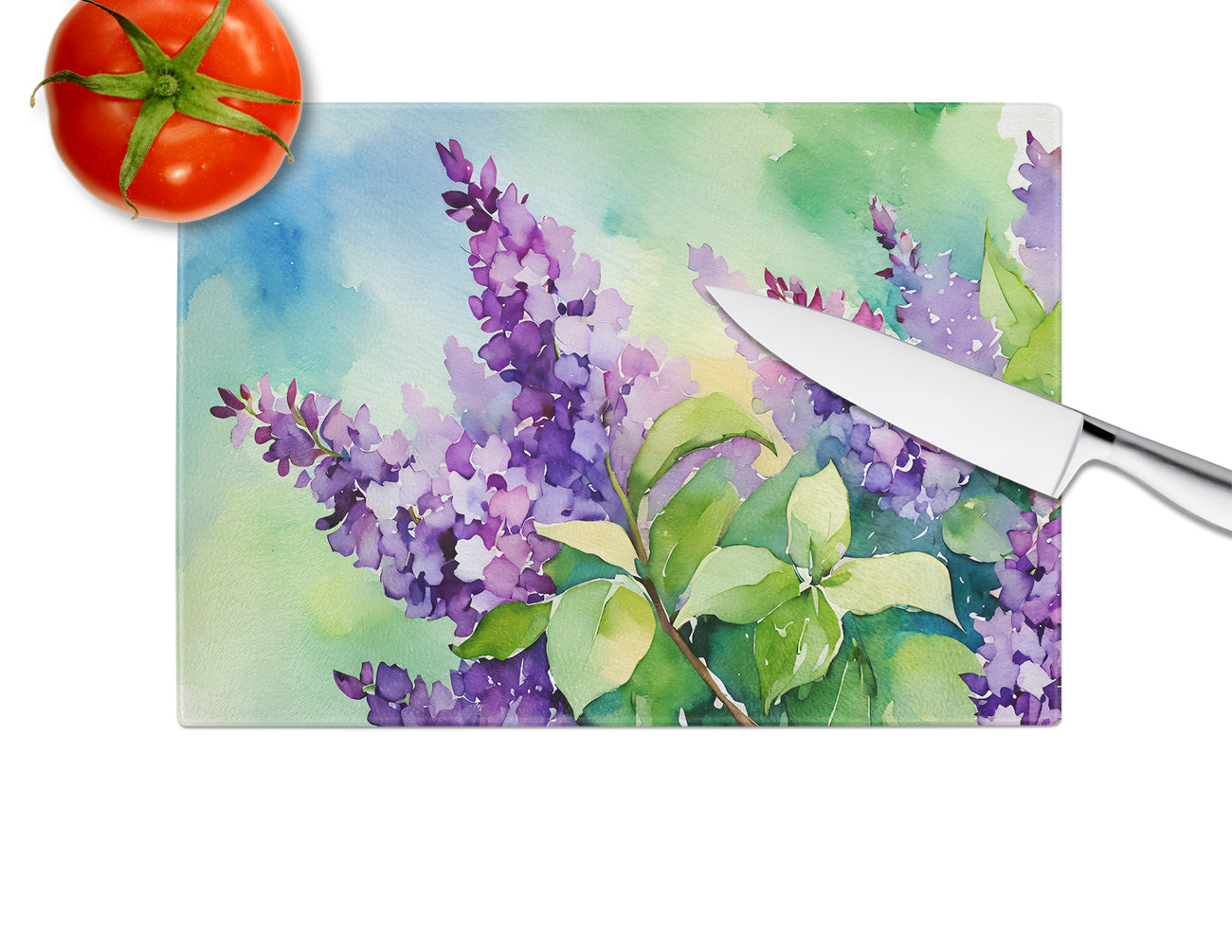 New Hampshire Purple Lilac in Watercolor Glass Cutting Board