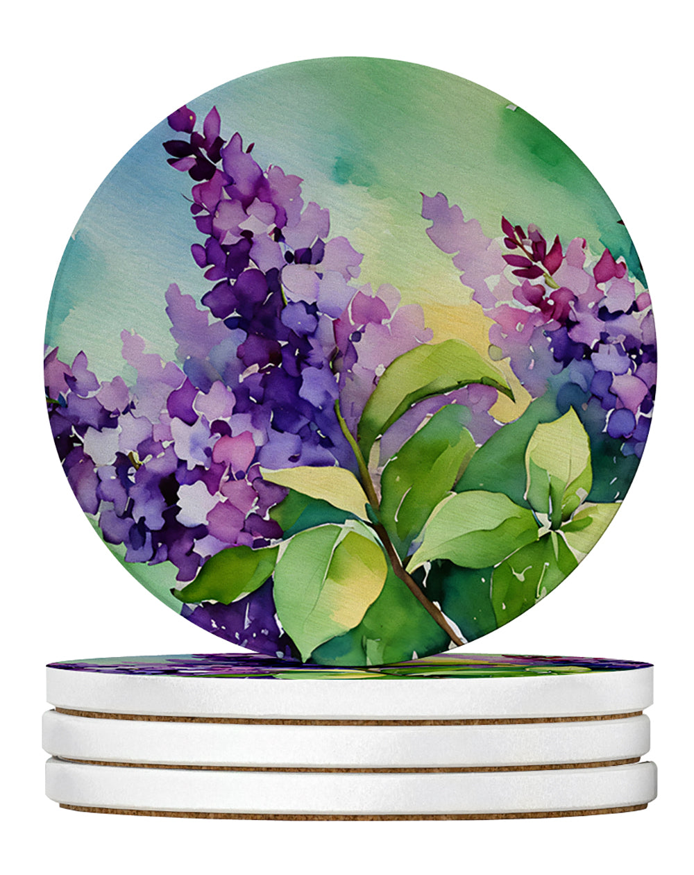 Buy this New Hampshire Purple Lilac in Watercolor Large Sandstone Coasters Pack of 4