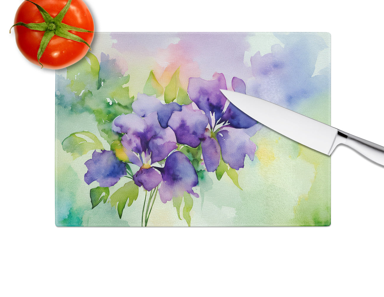 New Jersey Violet in Watercolor Glass Cutting Board